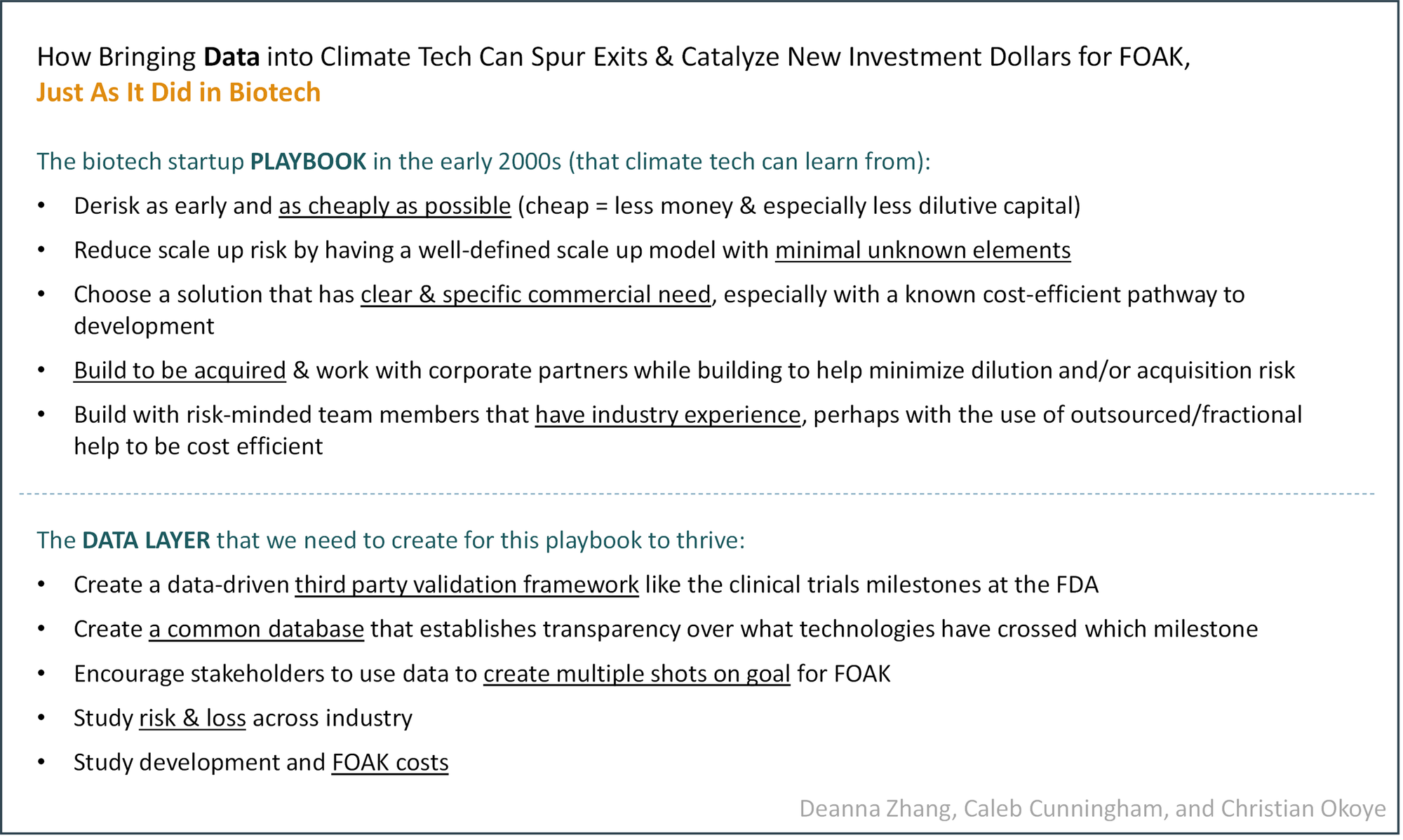 How Bringing Data into Climate Tech Can Spur Exits & Catalyze New Investment Dollars for FOAK, Just As It Did in Biotech